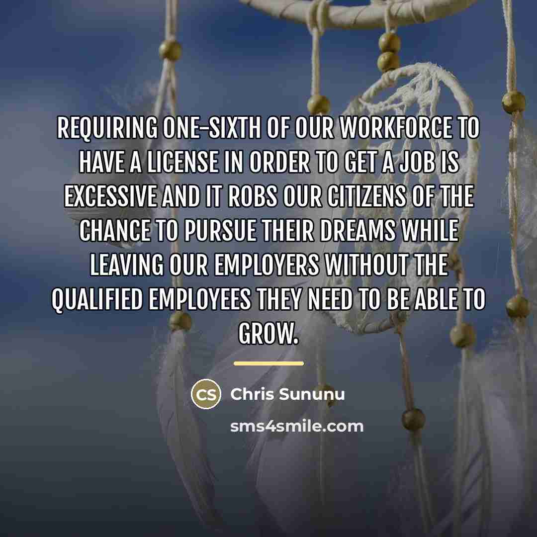 “Requiring one-sixth of our workforce to have a license in…” quote by Chris Sununu