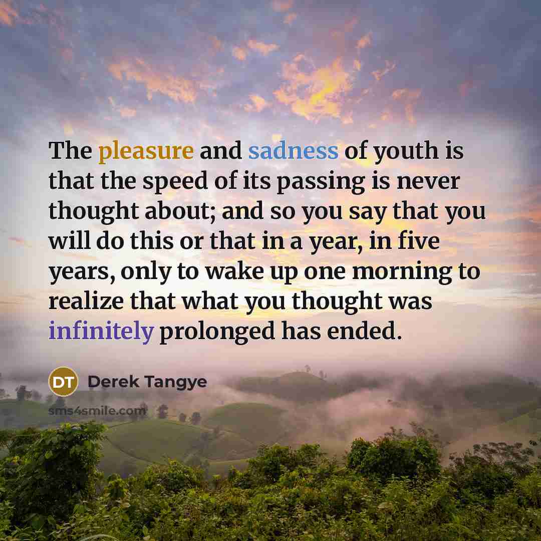 “The pleasure and sadness of youth is that the speed…” quote by Derek Tangye