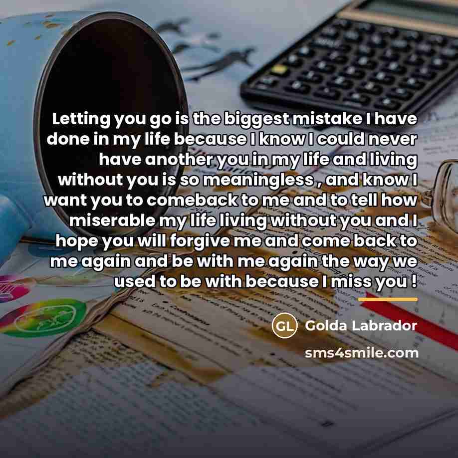 “Letting you go is the biggest mistake I have done…” quote by Golda Labrador