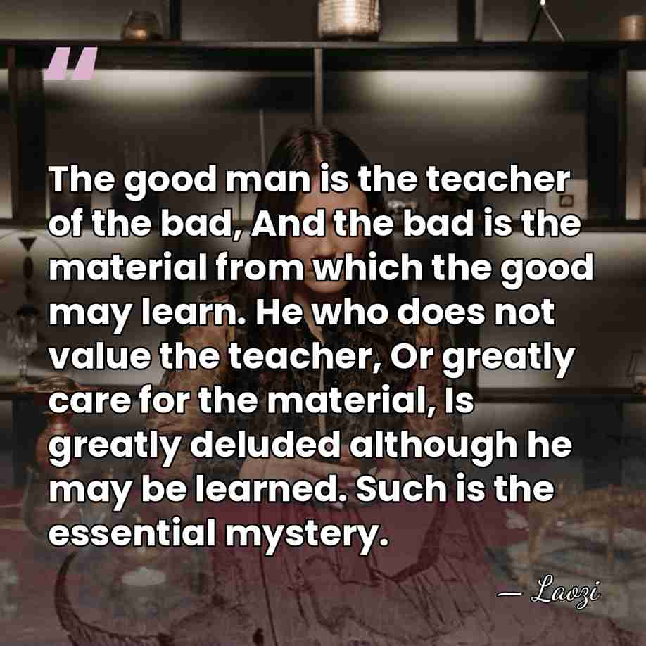 The good man is the teacher of the bad, And the bad&hellip; - Laozi