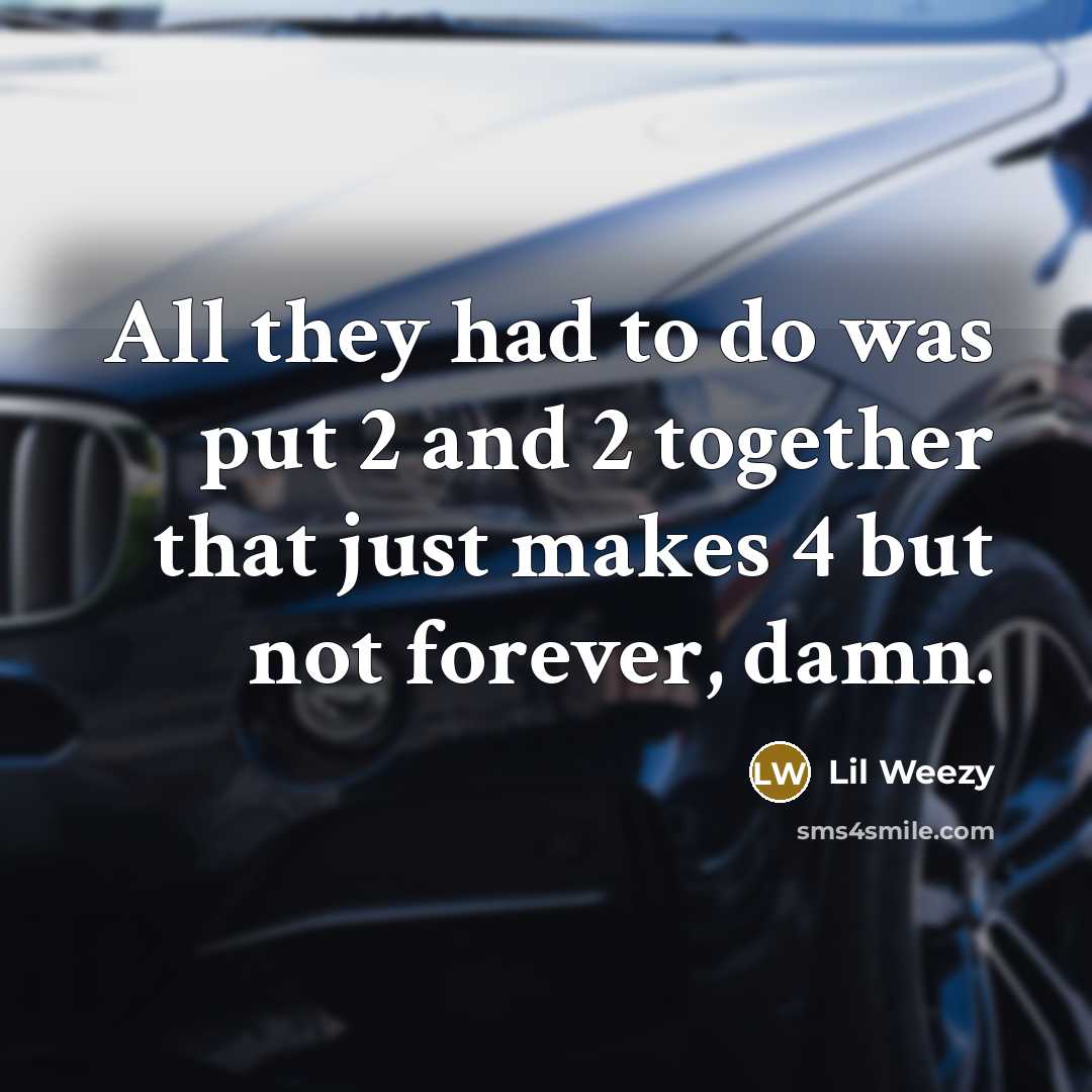 “All they had to do was put 2 and 2 together that just makes 4 but not forever, damn.” quote by Lil Weezy