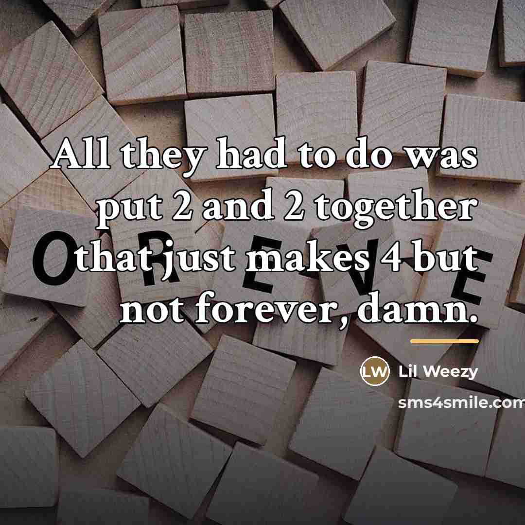 “All they had to do was put 2 and 2…” quote by Lil Weezy