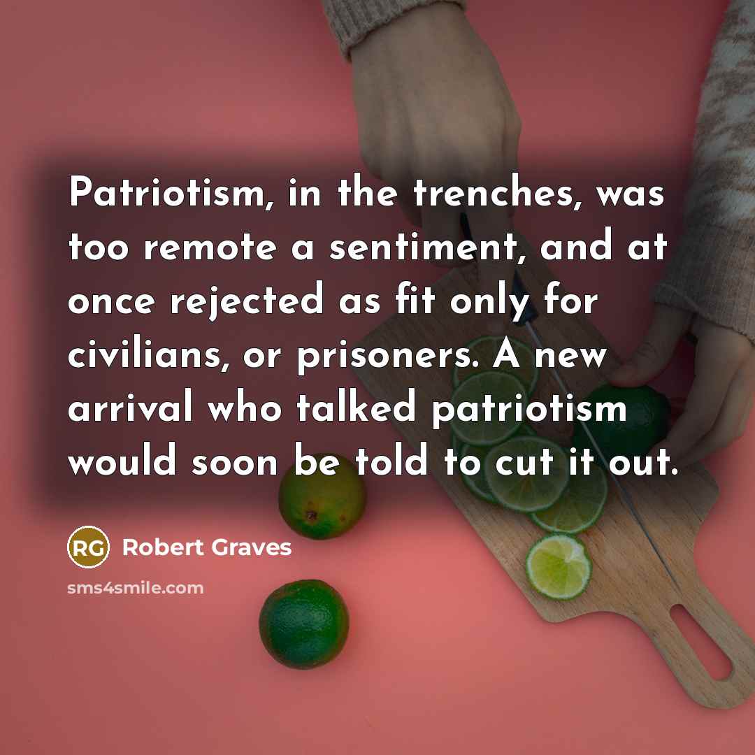 “Patriotism, in the trenches, was too remote a sentiment, and…” quote by Robert Graves