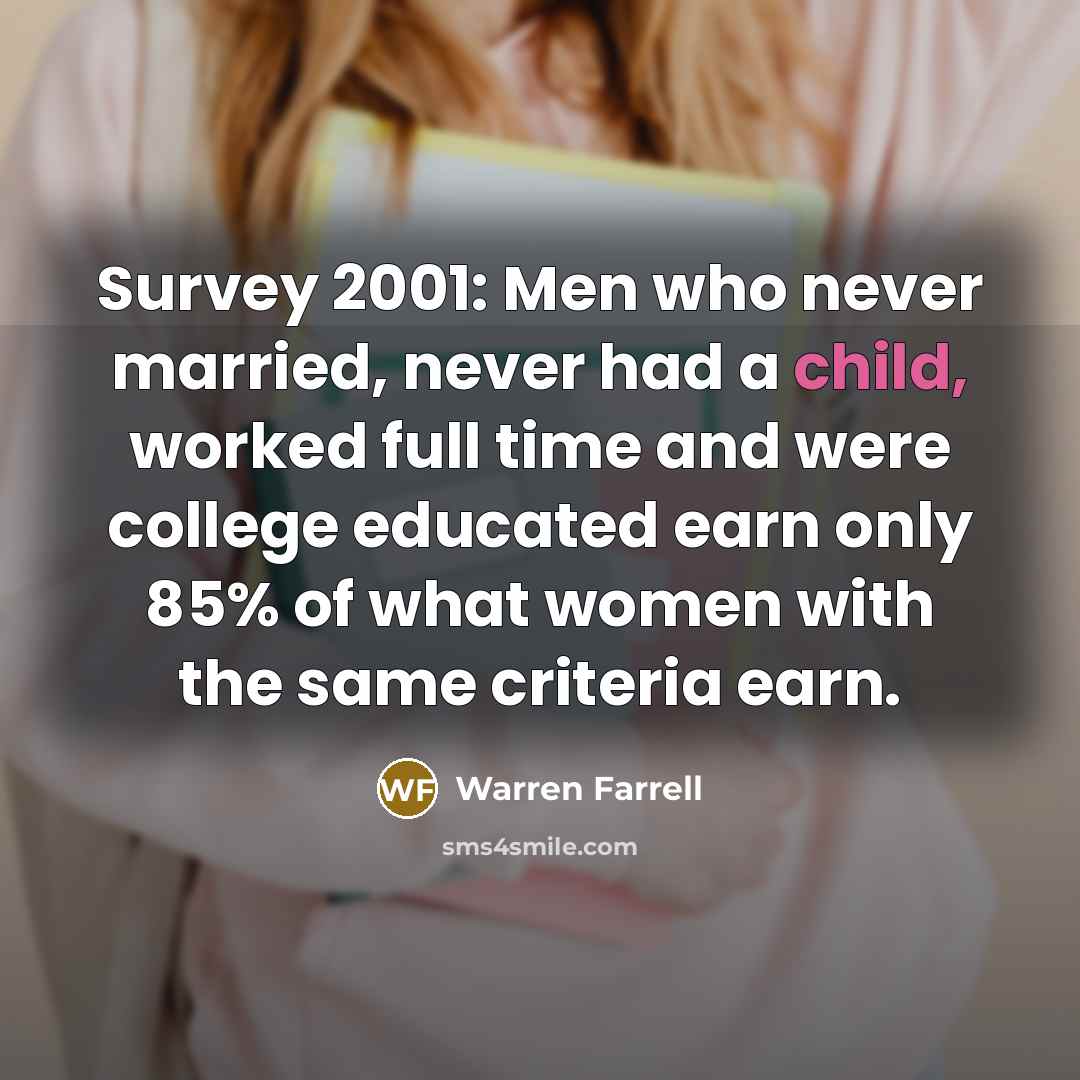“Survey 2001: Men who never married, never had a child,…” quote by Warren Farrell