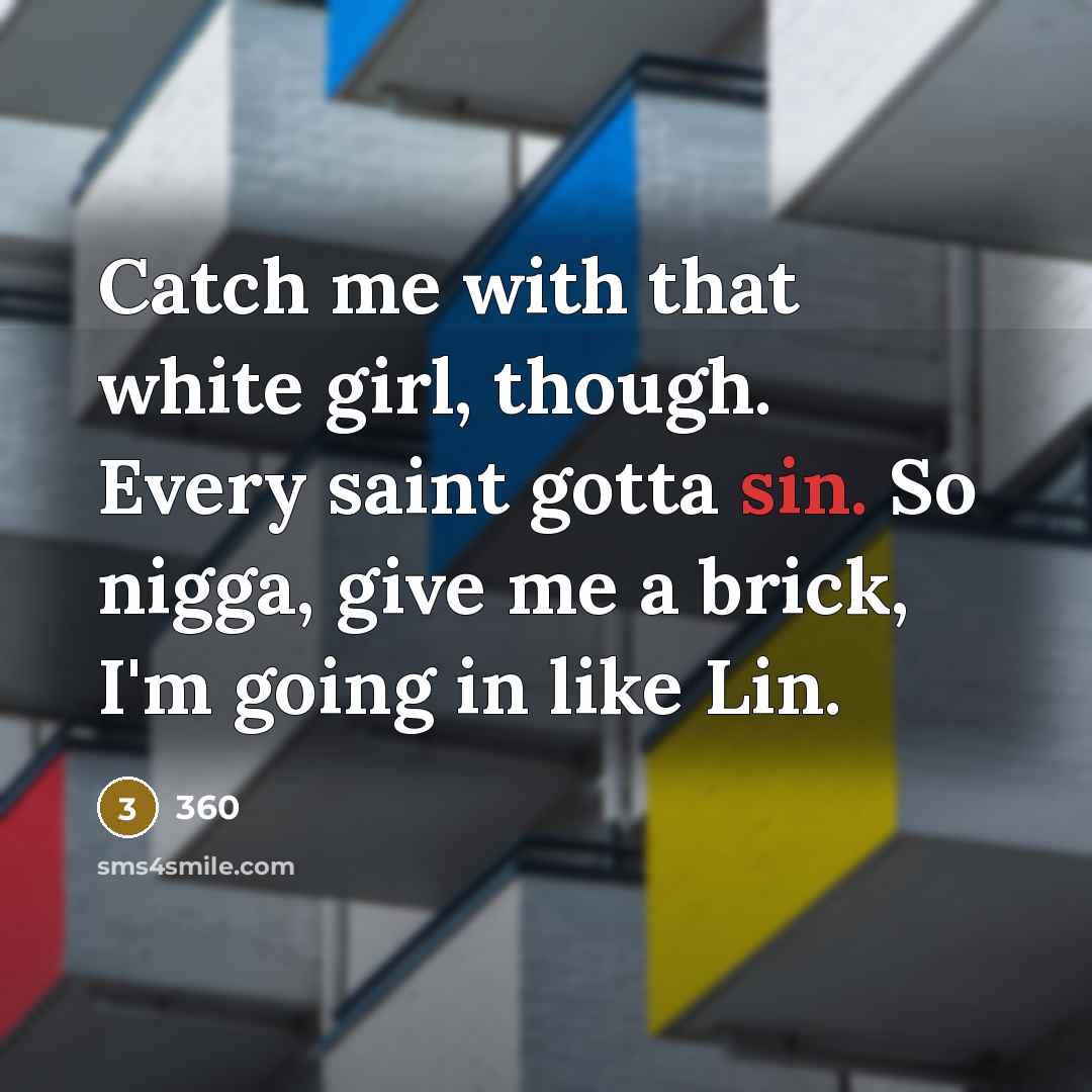 “Catch me with that white girl, though. Every saint gotta sin. So nigga, give me a brick, I'm going in like Lin.” quote by 360