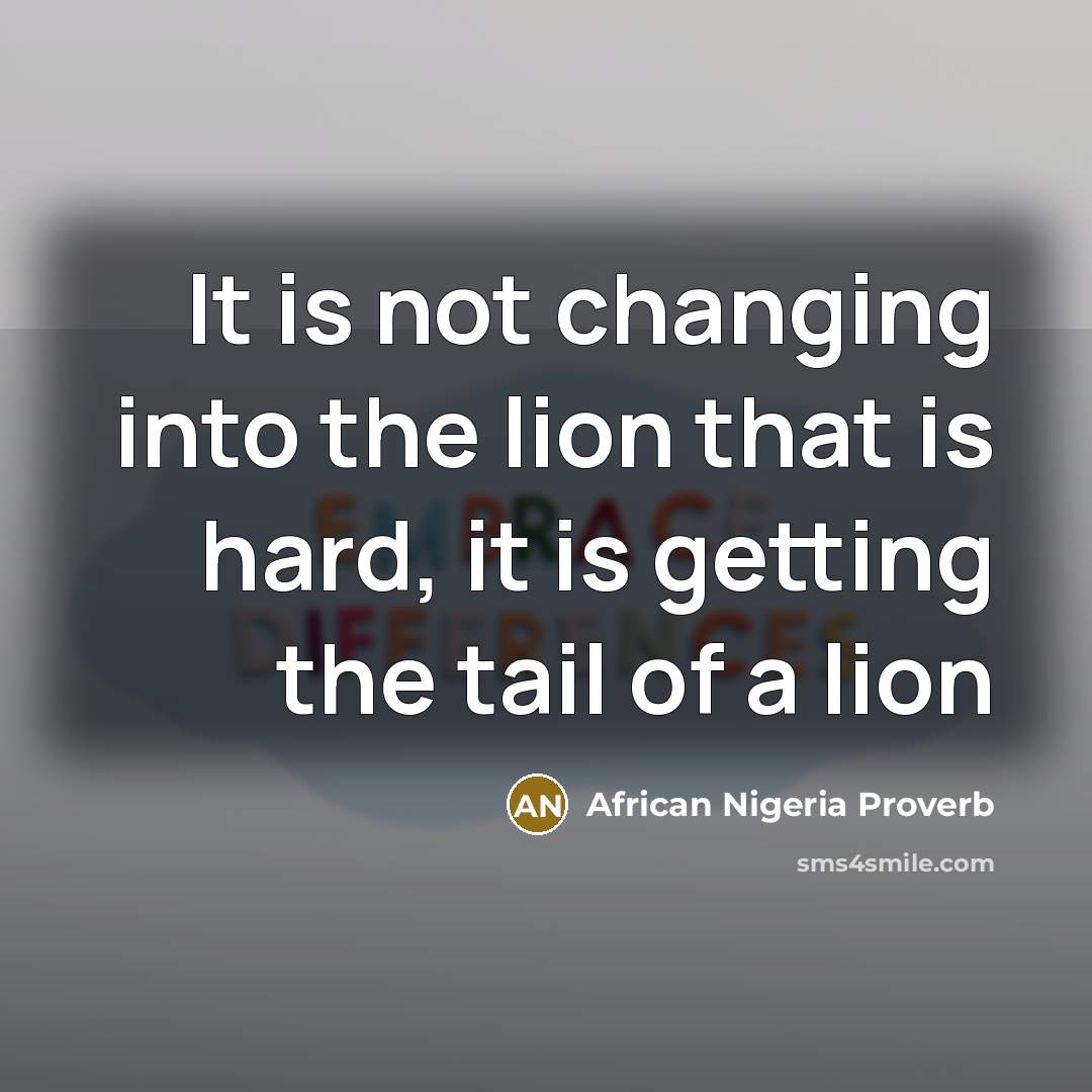 “It is not changing into the lion that is hard, it is getting the tail of a lion” quote by African Nigeria Proverb