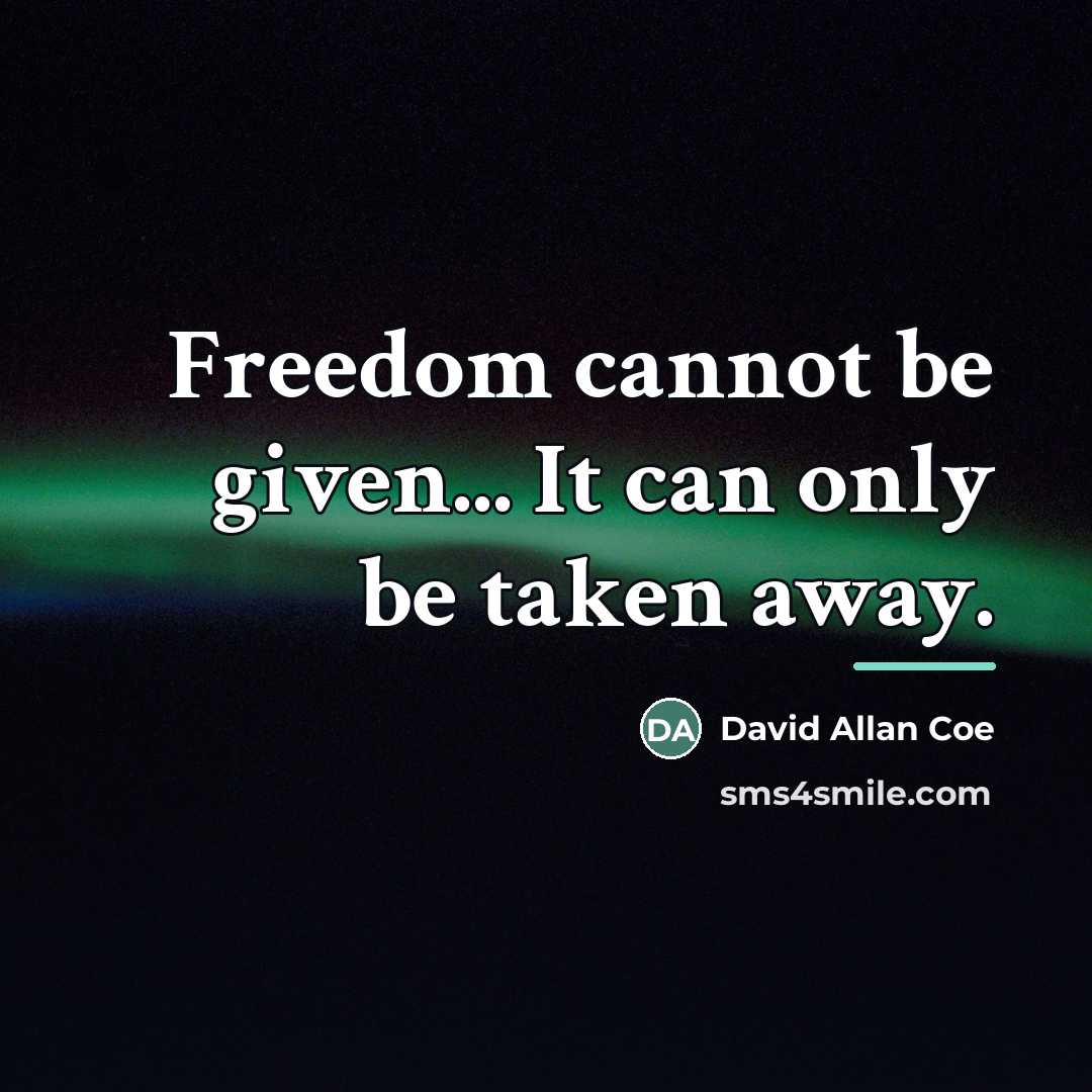 “Freedom cannot be given... It can only be taken away.…” quote by David Allan Coe
