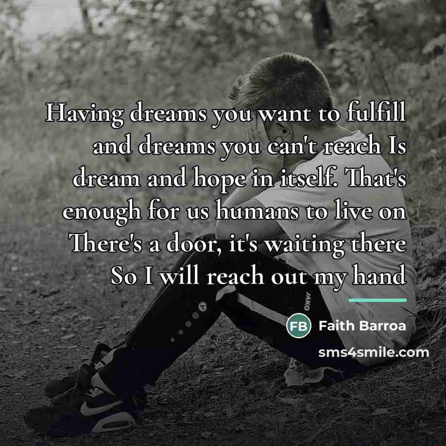 “Having dreams you want to fulfill and dreams you can't…” quote by Faith Barroa