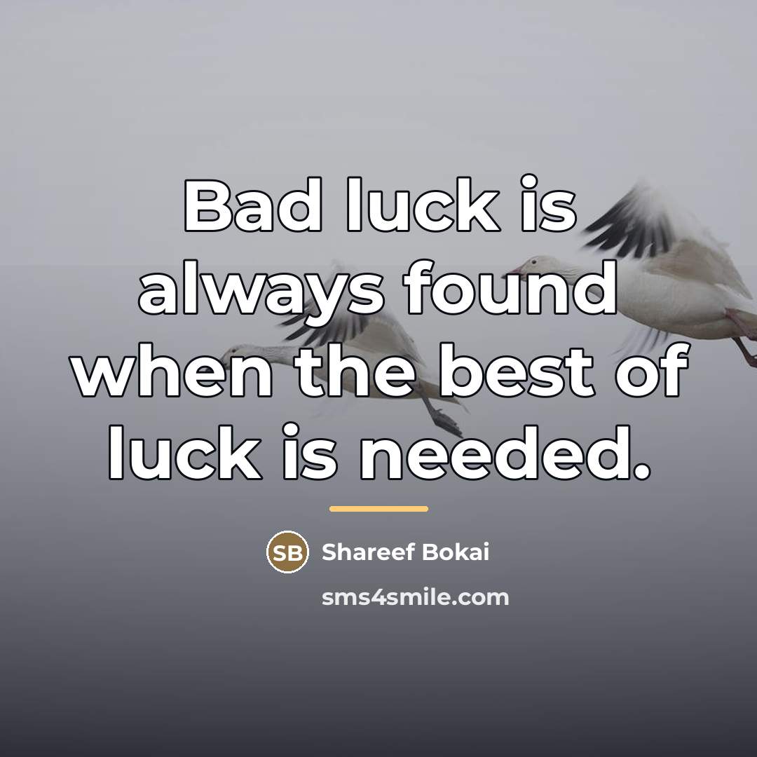 “Bad luck is always found when the best of luck…” quote by Shareef Bokai