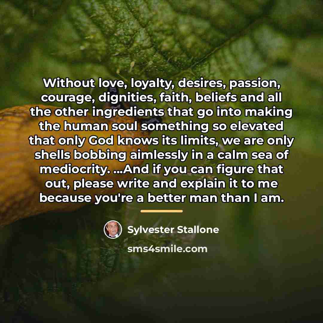 “Without love, loyalty, desires, passion, courage, dignities, faith, beliefs and…” quote by Sylvester Stallone