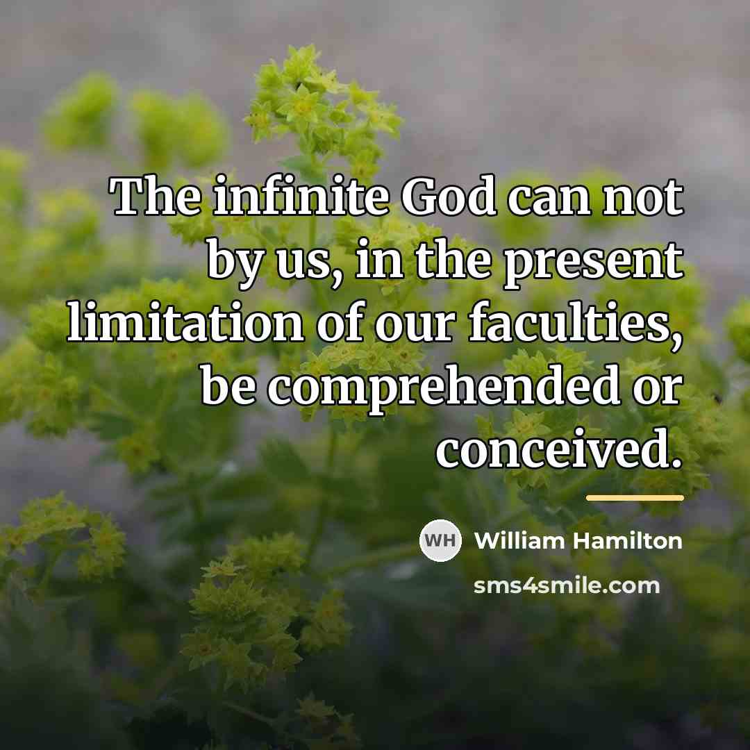 “The infinite God can not by us, in the present…” quote by William Hamilton