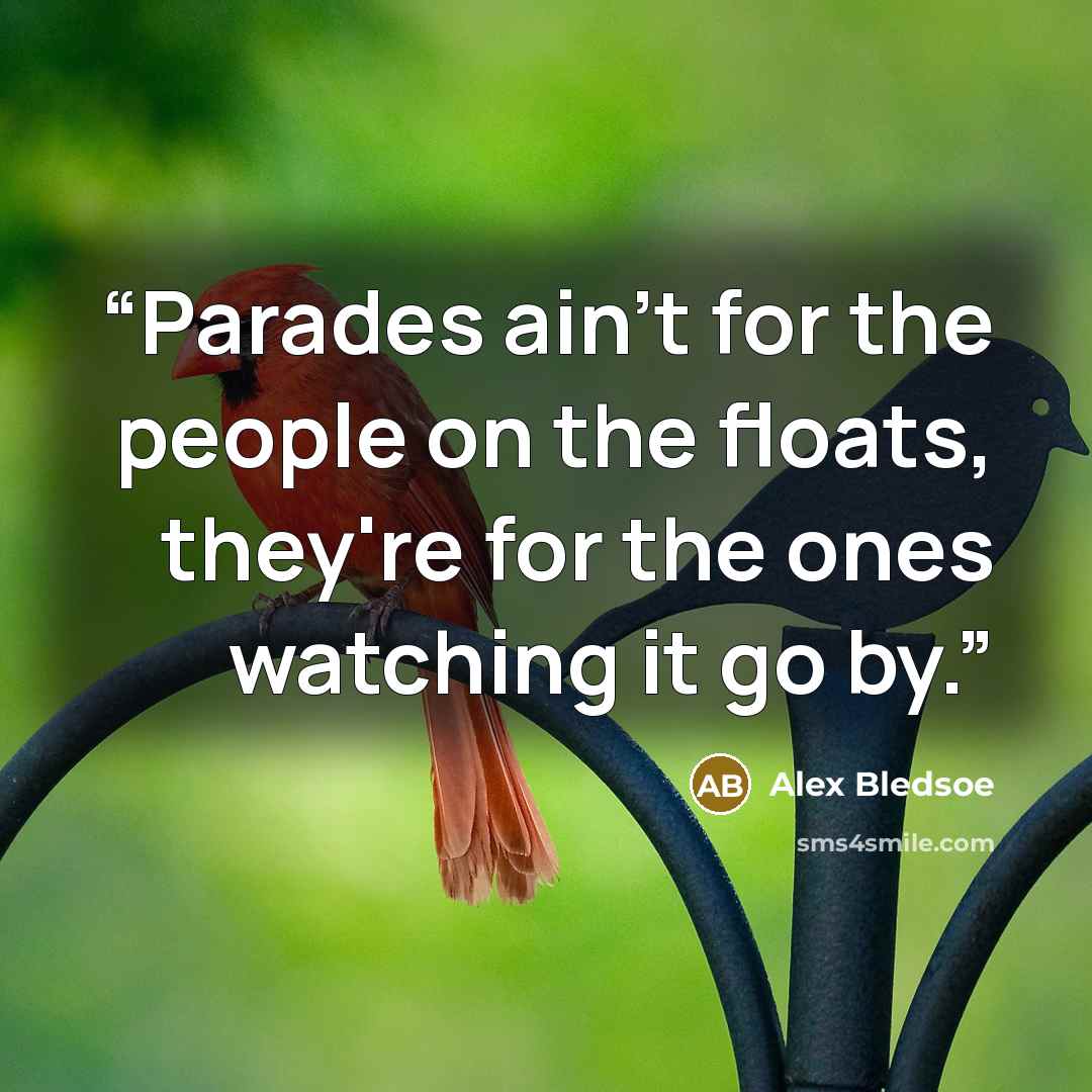 “Parades ain't for the people on the floats, they're for the ones watching it go by.” quote by Alex Bledsoe