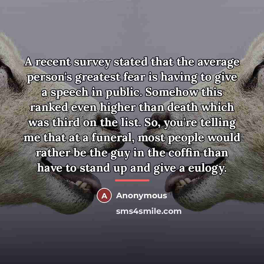 “A recent survey stated that the average person's greatest fear…” quote by Anonymous