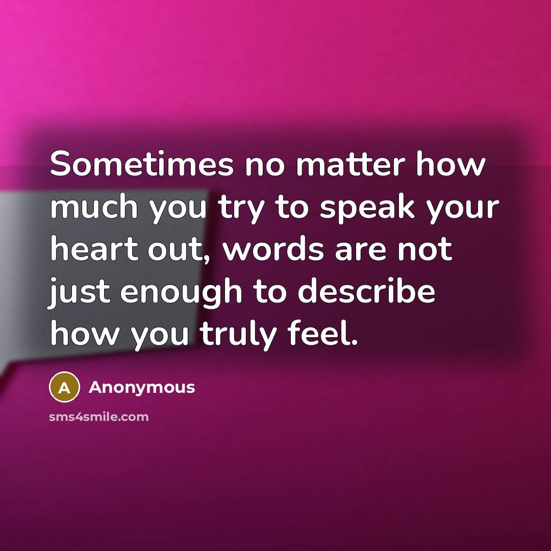 “Sometimes no matter how much you try to speak your heart out, words are not just enough to describe how you truly feel.” quote by Anonymous