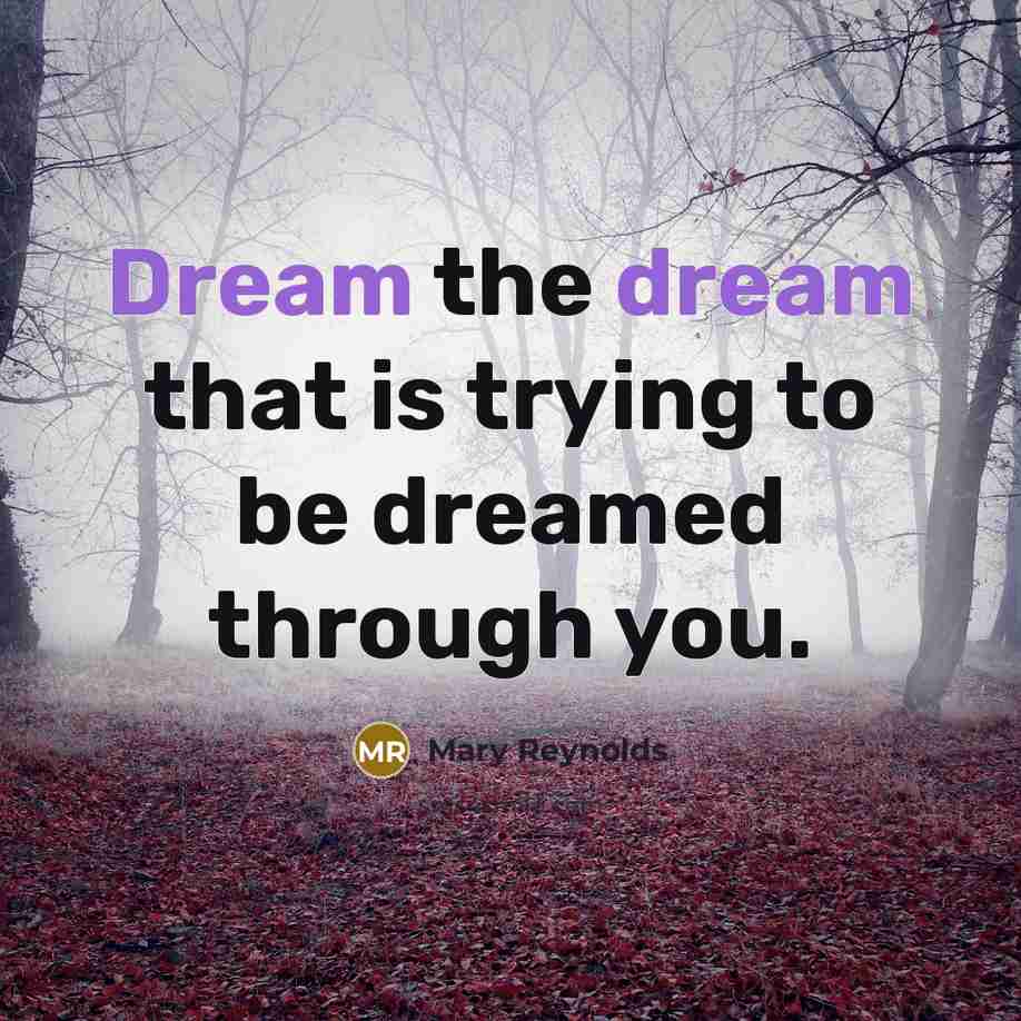 “Dream the dream that is trying to be dreamed through…” quote by Mary Reynolds