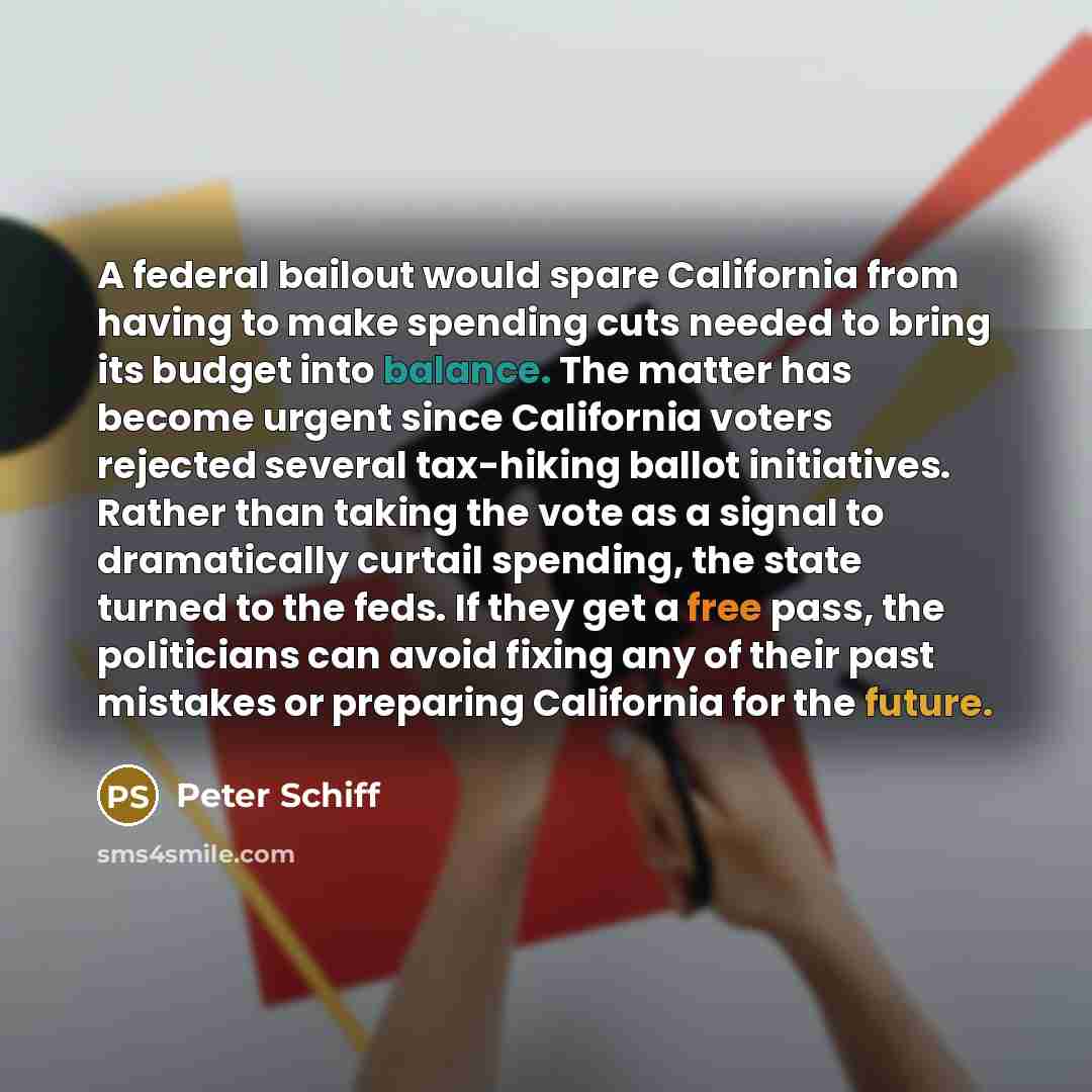 “A federal bailout would spare California from having to make…” quote by Peter Schiff