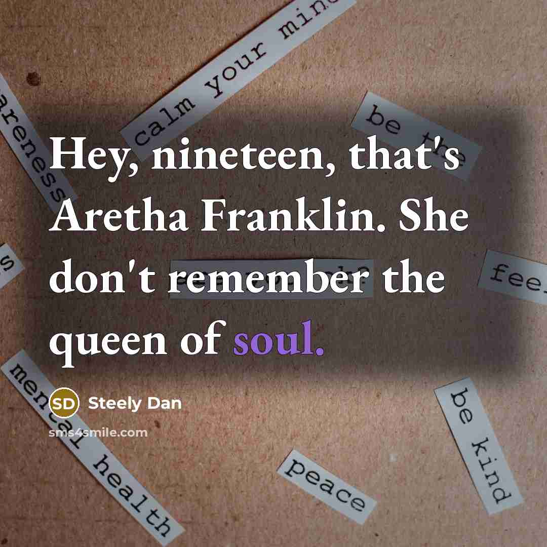 “Hey, nineteen, that's Aretha Franklin. She don't remember the queen of soul.” quote by Steely Dan