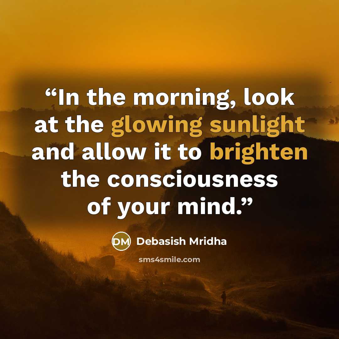 “In the morning, look at the glowing sunlight and allow it to brighten the consciousness of your mind.” quote by Debasish Mridha