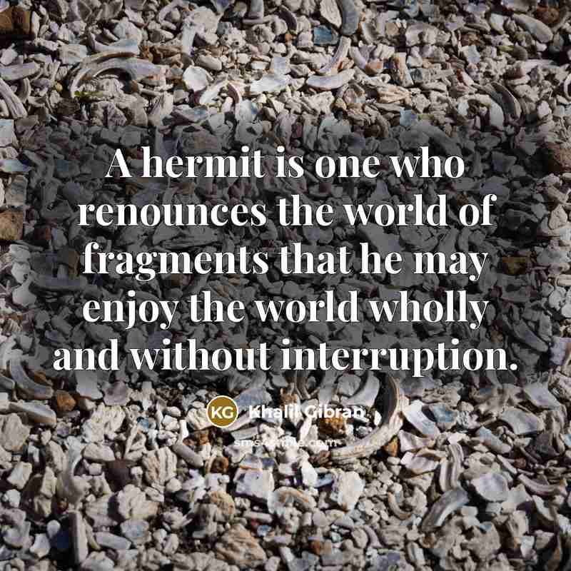“A hermit is one who renounces the world of fragments…” quote by Khalil Gibran