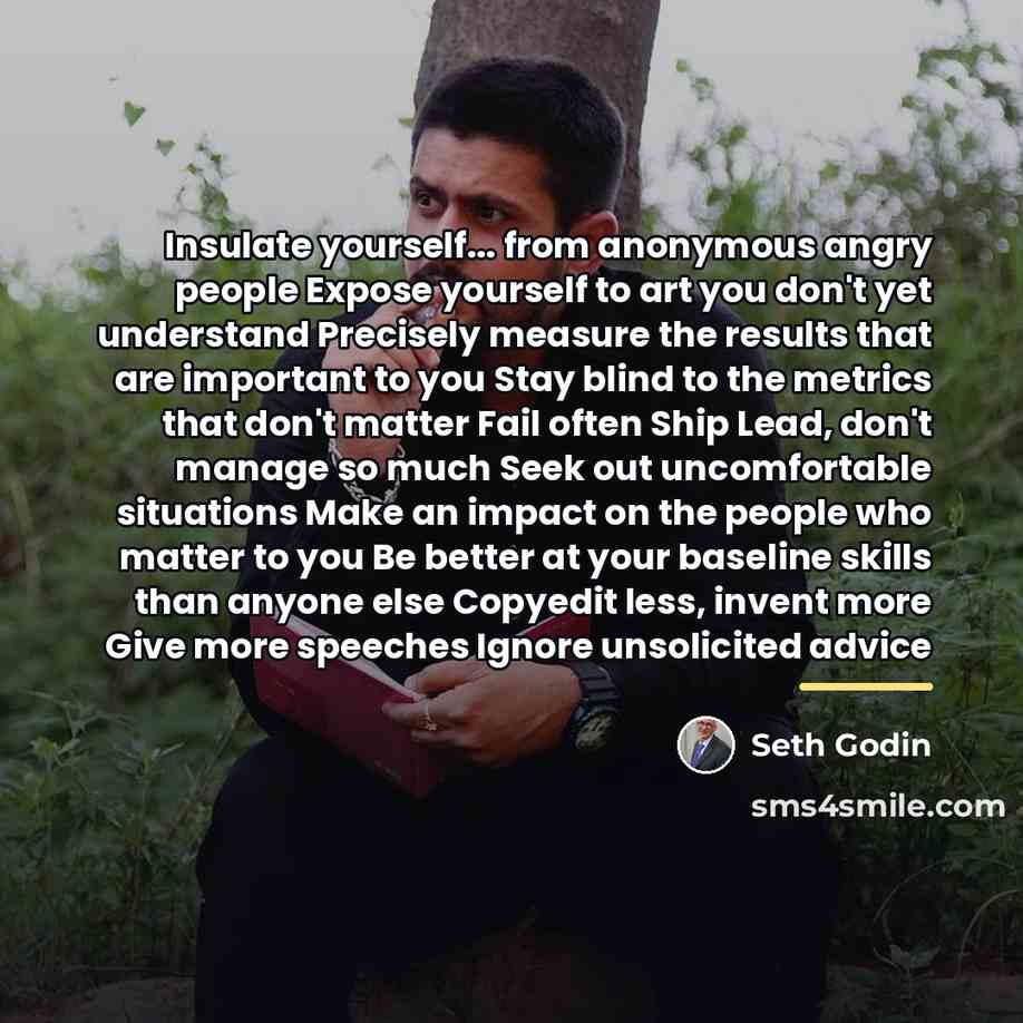 “Insulate yourself... from anonymous angry people Expose yourself to art…” quote by Seth Godin