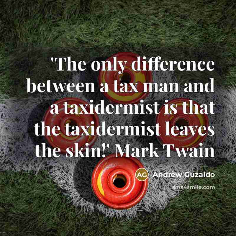 “'The only difference between a tax man and a taxidermist…” quote by Andrew Guzaldo