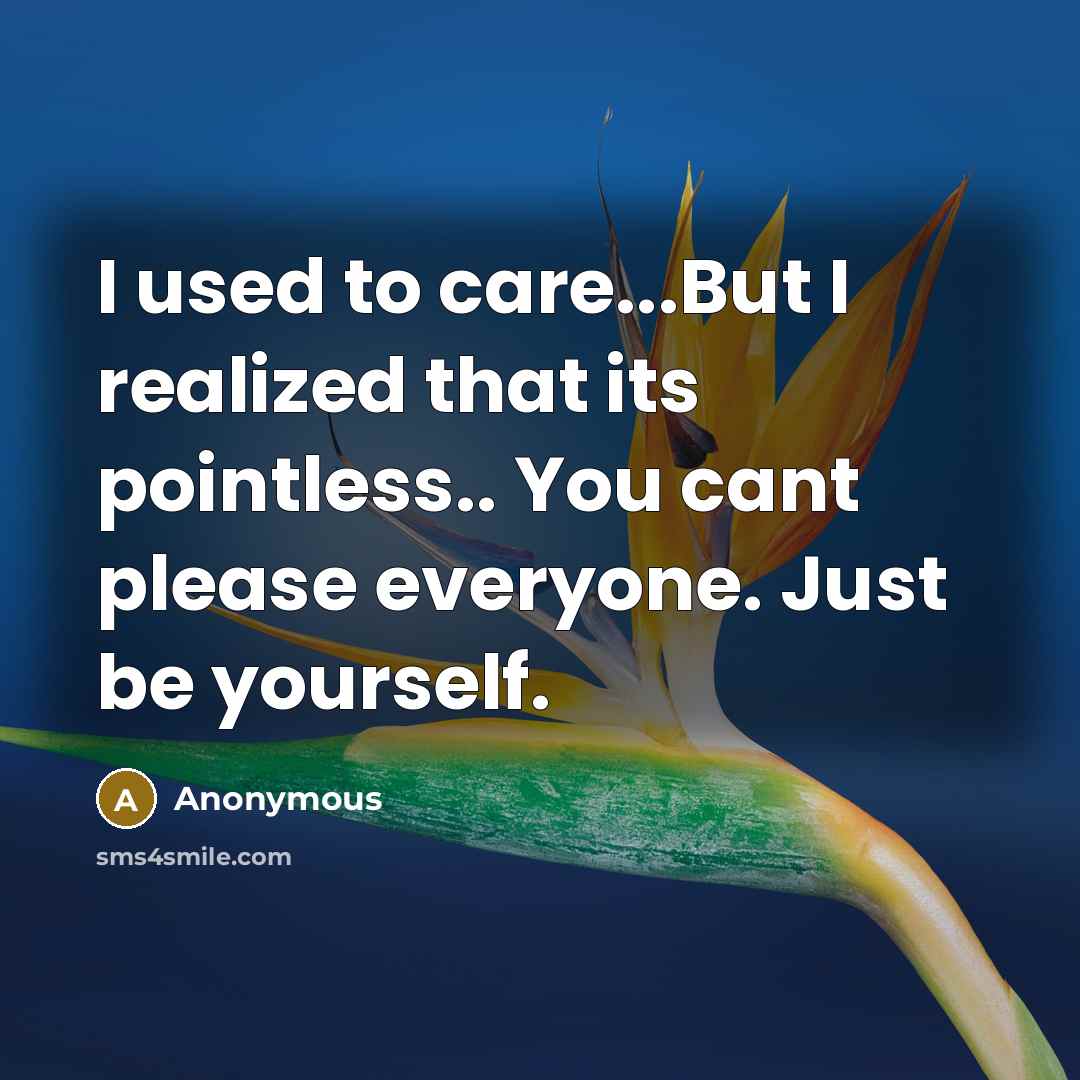 “I used to care...But I realized that its pointless.. You cant please everyone. Just be yourself.” quote by Anonymous