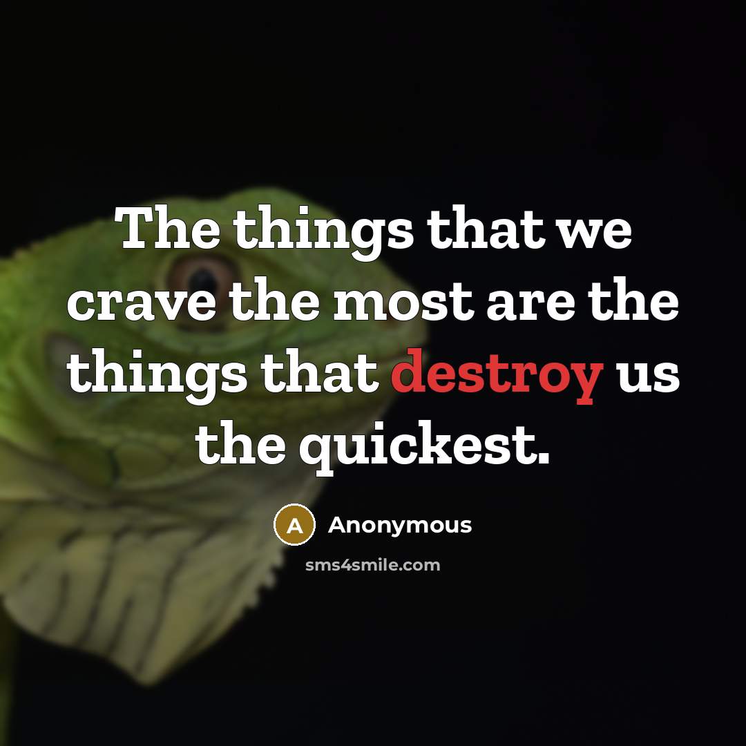 “The things that we crave the most are the things that destroy us the quickest.” quote by Anonymous