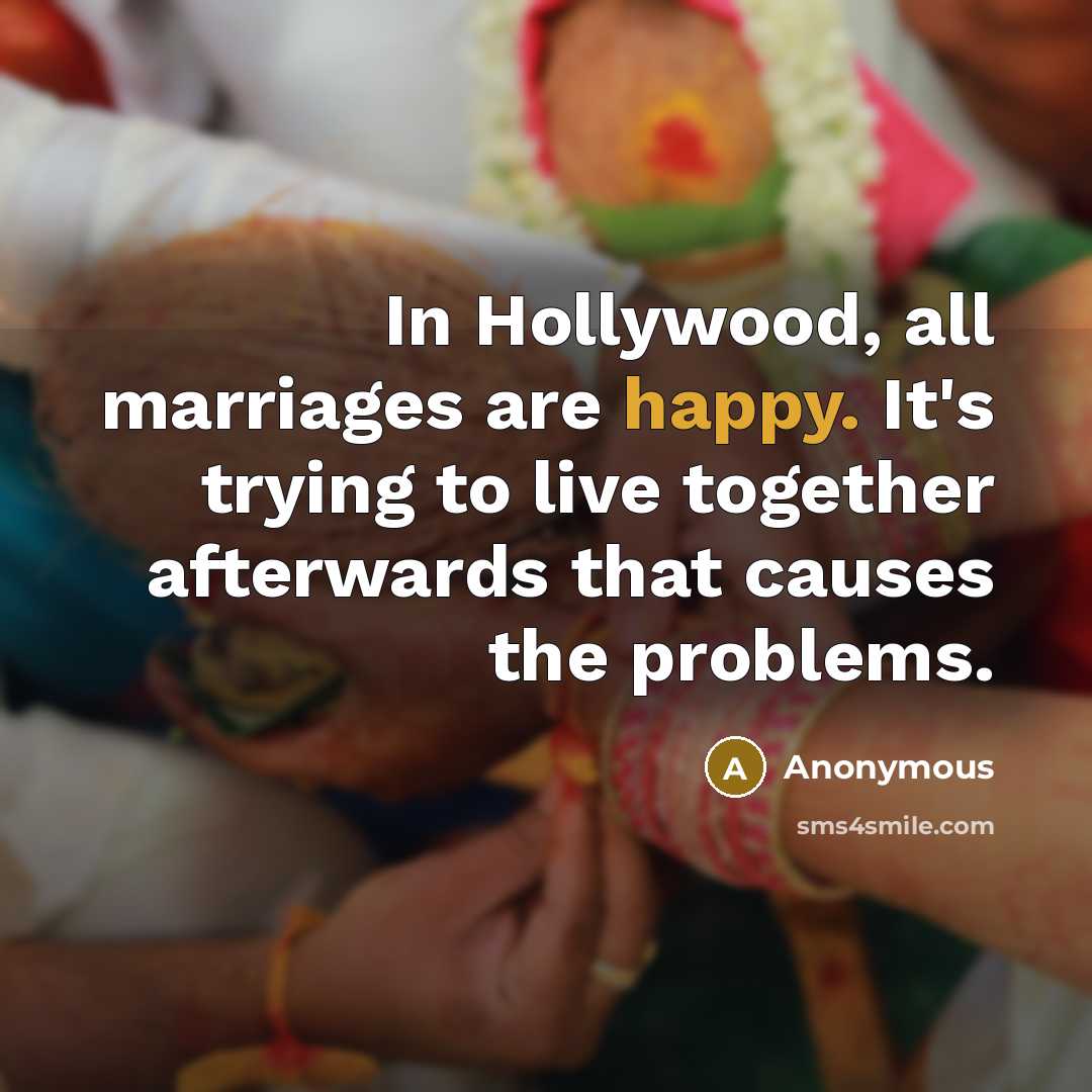 “In Hollywood, all marriages are happy. It's trying to live…” quote by Anonymous