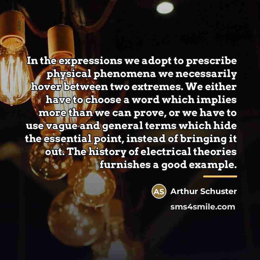 “In the expressions we adopt to prescribe physical phenomena we…” quote by Arthur Schuster