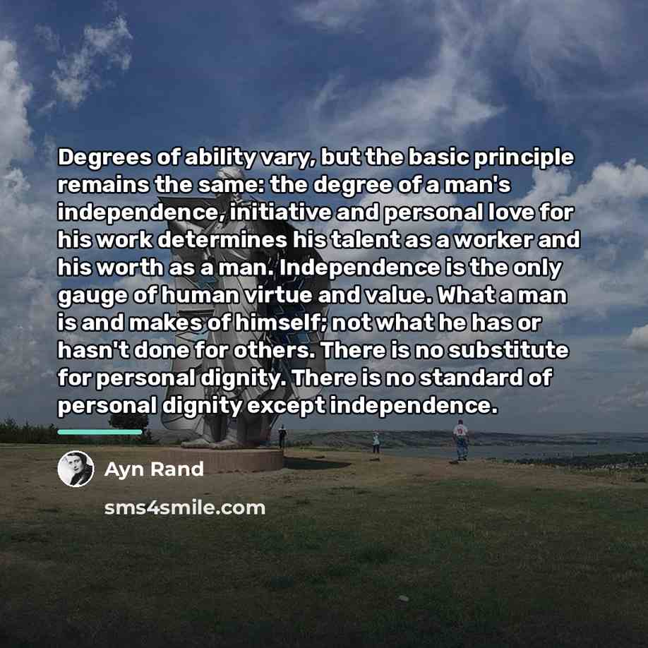 “Degrees of ability vary, but the basic principle remains the…” quote by Ayn Rand