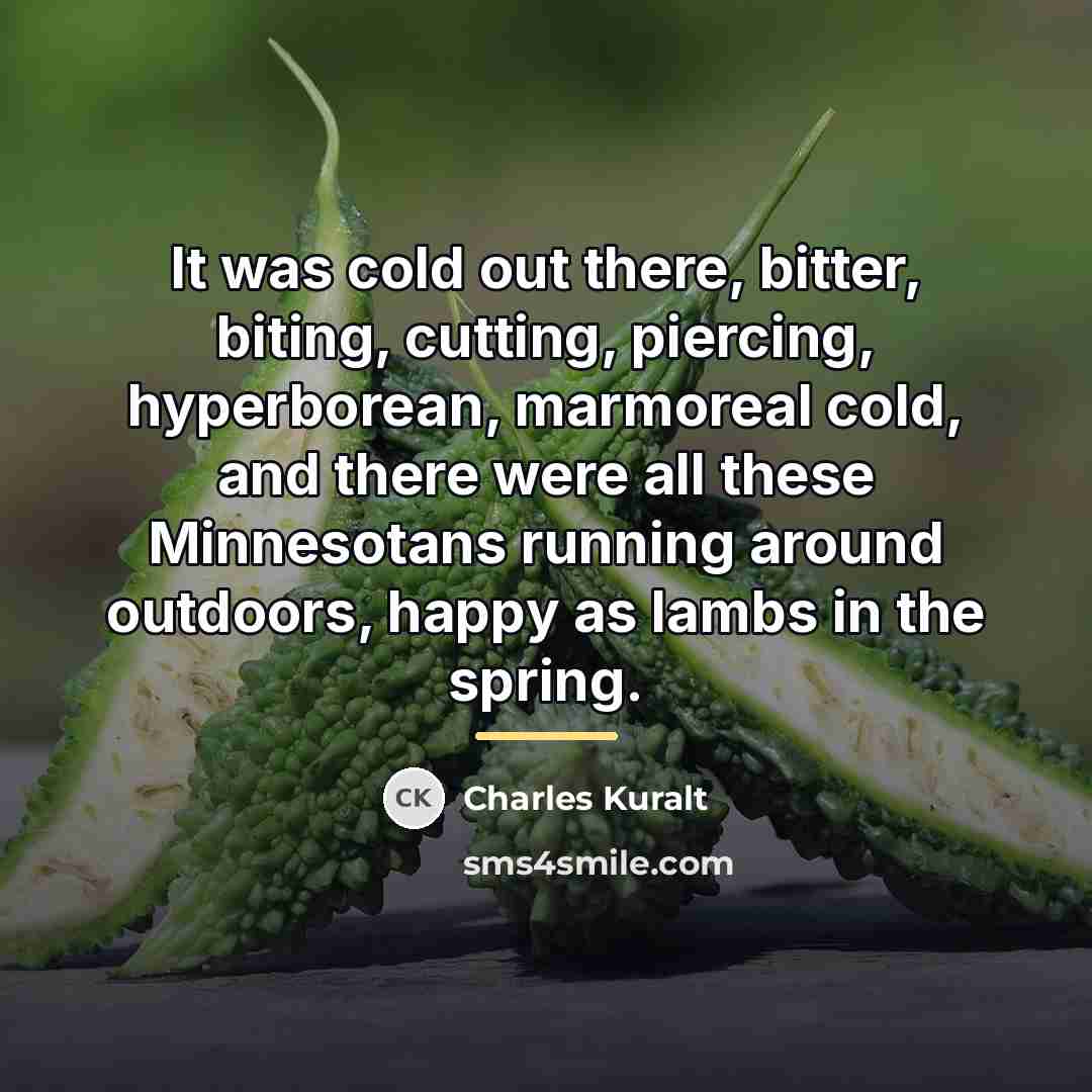 “It was cold out there, bitter, biting, cutting, piercing, hyperborean,…” quote by Charles Kuralt