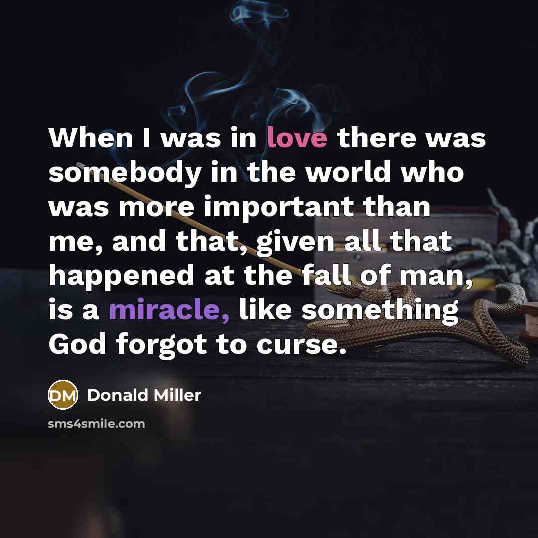 “When I was in love there was somebody in the…” quote by Donald Miller