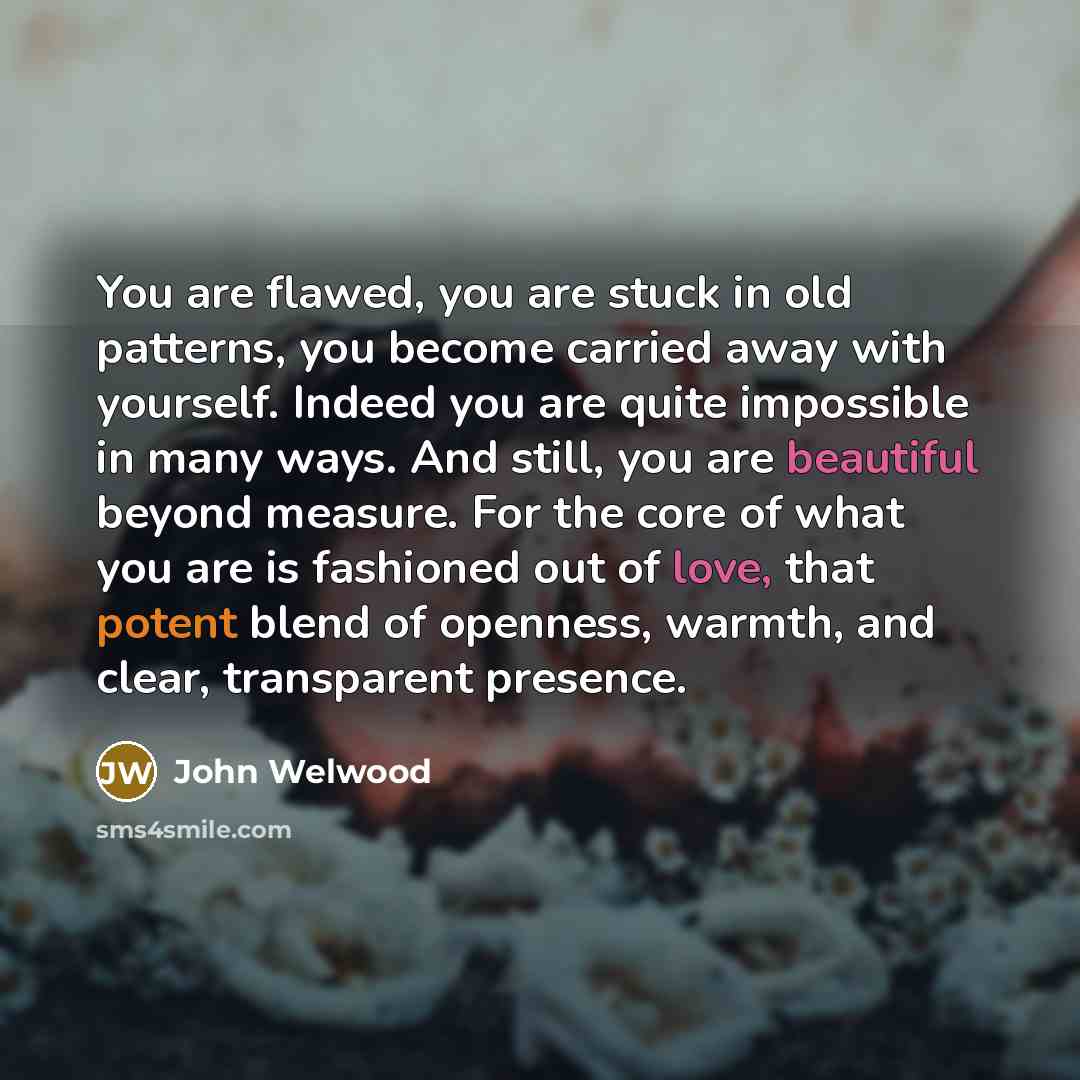 “You are flawed, you are stuck in old patterns, you…” quote by John Welwood