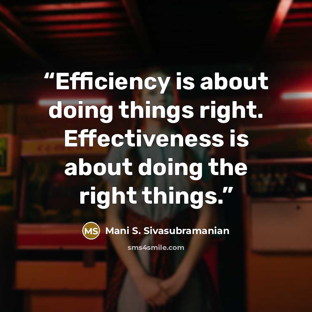 “Efficiency is about doing things right. Effectiveness is about doing the right things.” quote by Mani S. Sivasubramanian