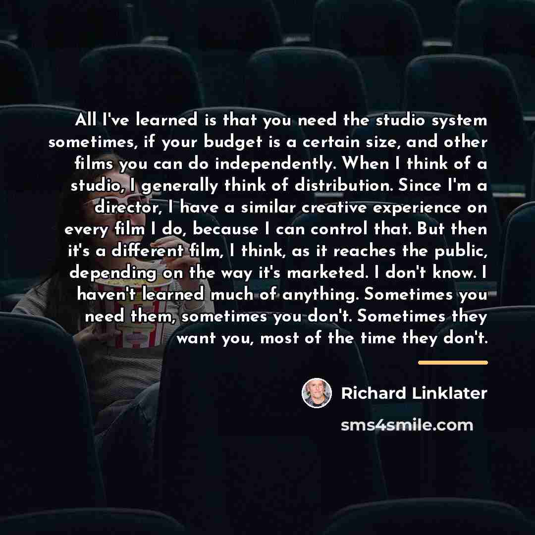 “All I've learned is that you need the studio system…” quote by Richard Linklater