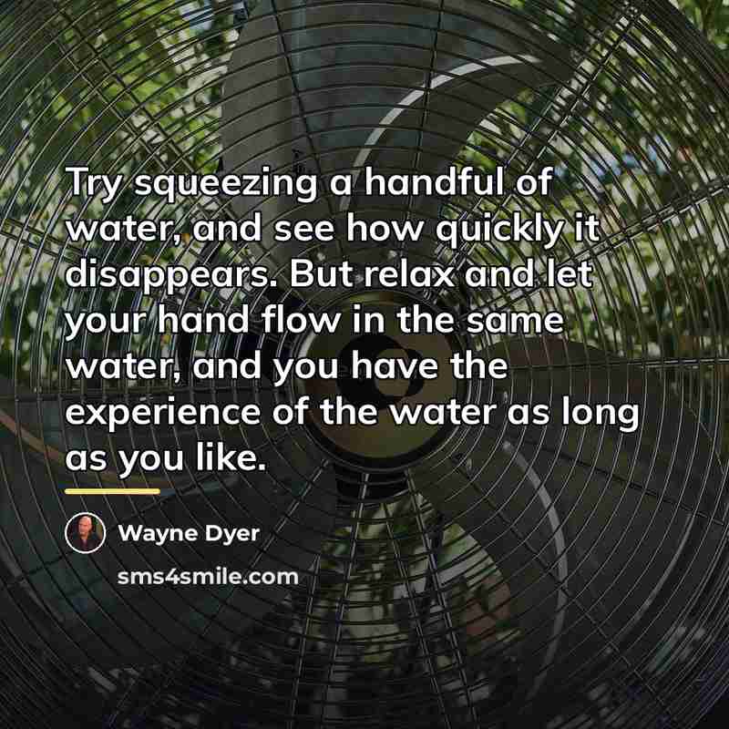 “Try squeezing a handful of water, and see how quickly…” quote by Wayne Dyer