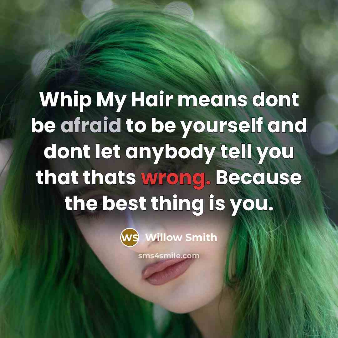 “Whip My Hair means dont be afraid to be yourself and dont let anybody tell you that thats wrong. Because the best thing is you.” quote by Willow Smith