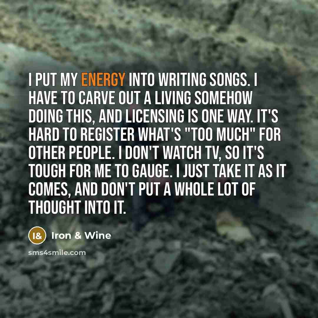 “I put my energy into writing songs. I have to…” quote by Iron & Wine