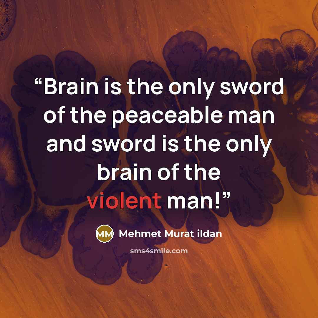 “Brain is the only sword of the peaceable man and sword is the only brain of the violent man!” quote by Mehmet Murat ildan
