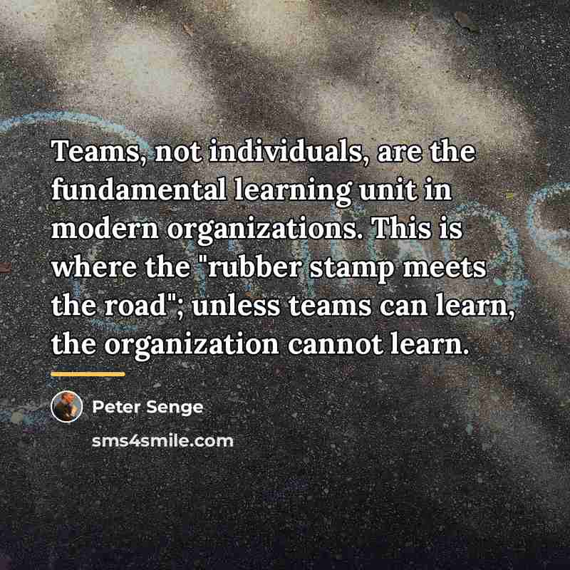 “Teams, not individuals, are the fundamental learning unit in modern…” quote by Peter Senge