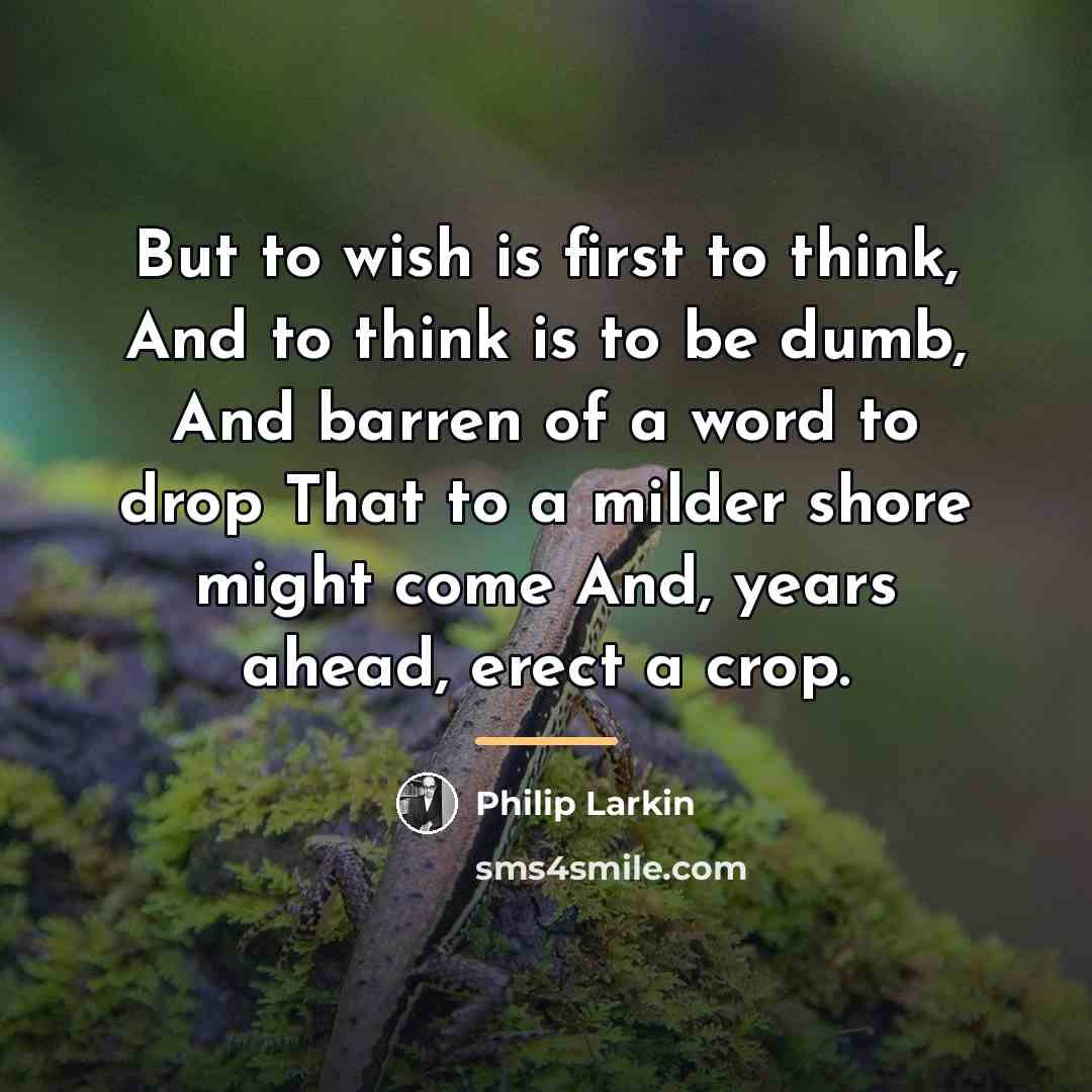 “But to wish is first to think, And to think…” quote by Philip Larkin