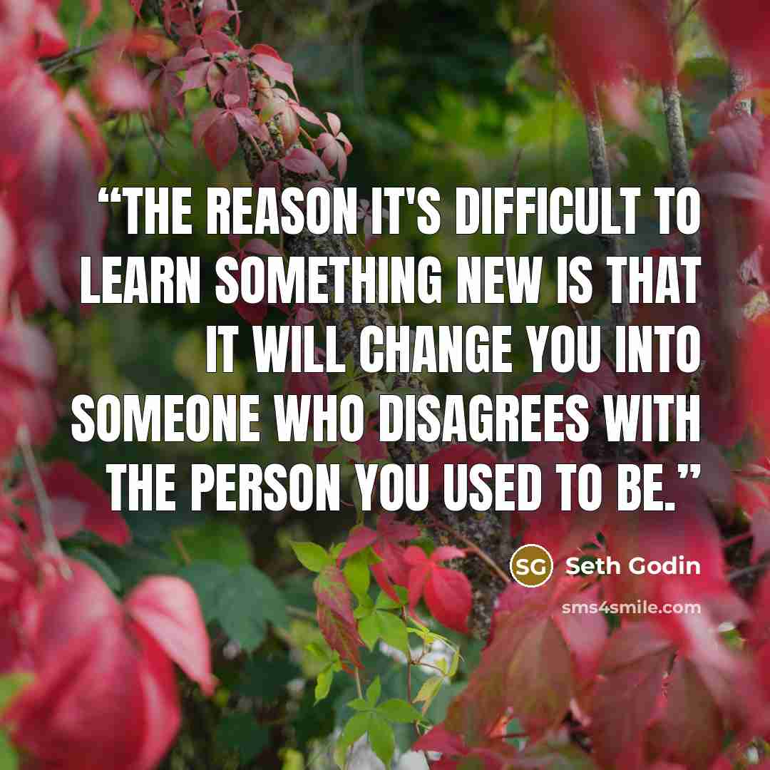 “The reason it's difficult to learn something new is that it will change you into someone who disagrees with the person you used to be.” quote by Seth Godin