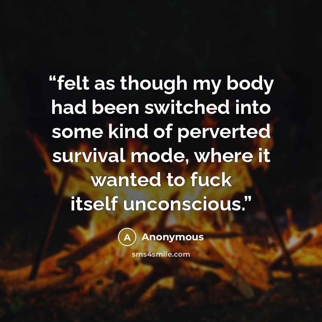 “felt as though my body had been switched into some kind of perverted survival mode, where it wanted to fuck itself unconscious.” quote by Anonymous