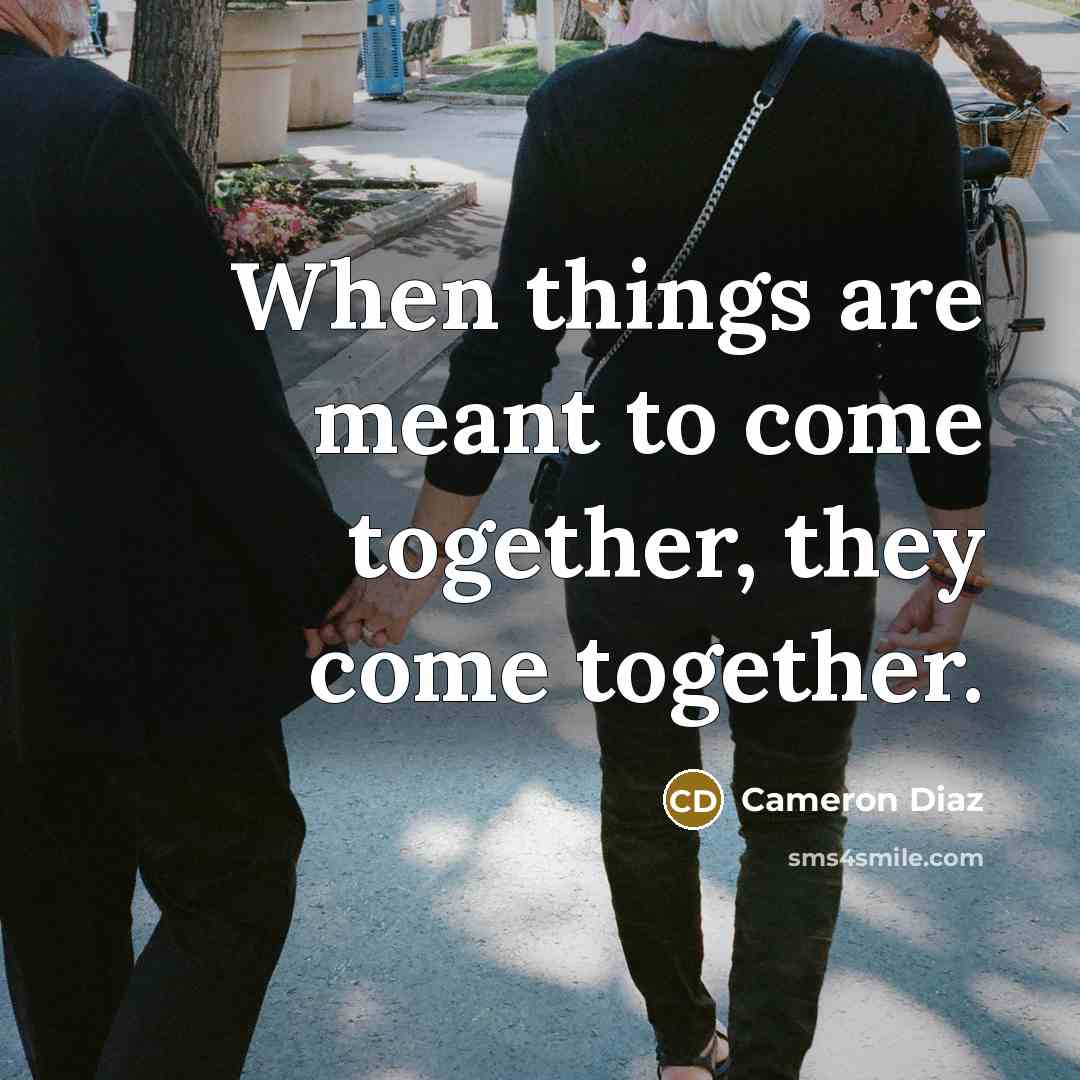 “When things are meant to come together, they come together.…” quote by Cameron Diaz