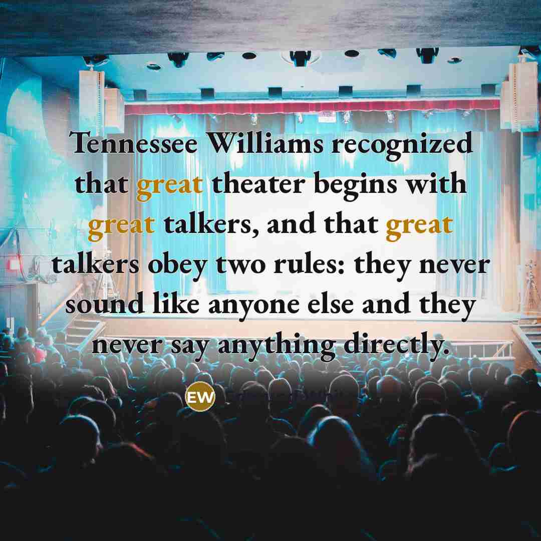 “Tennessee Williams recognized that great theater begins with great talkers,…” quote by Edmund White