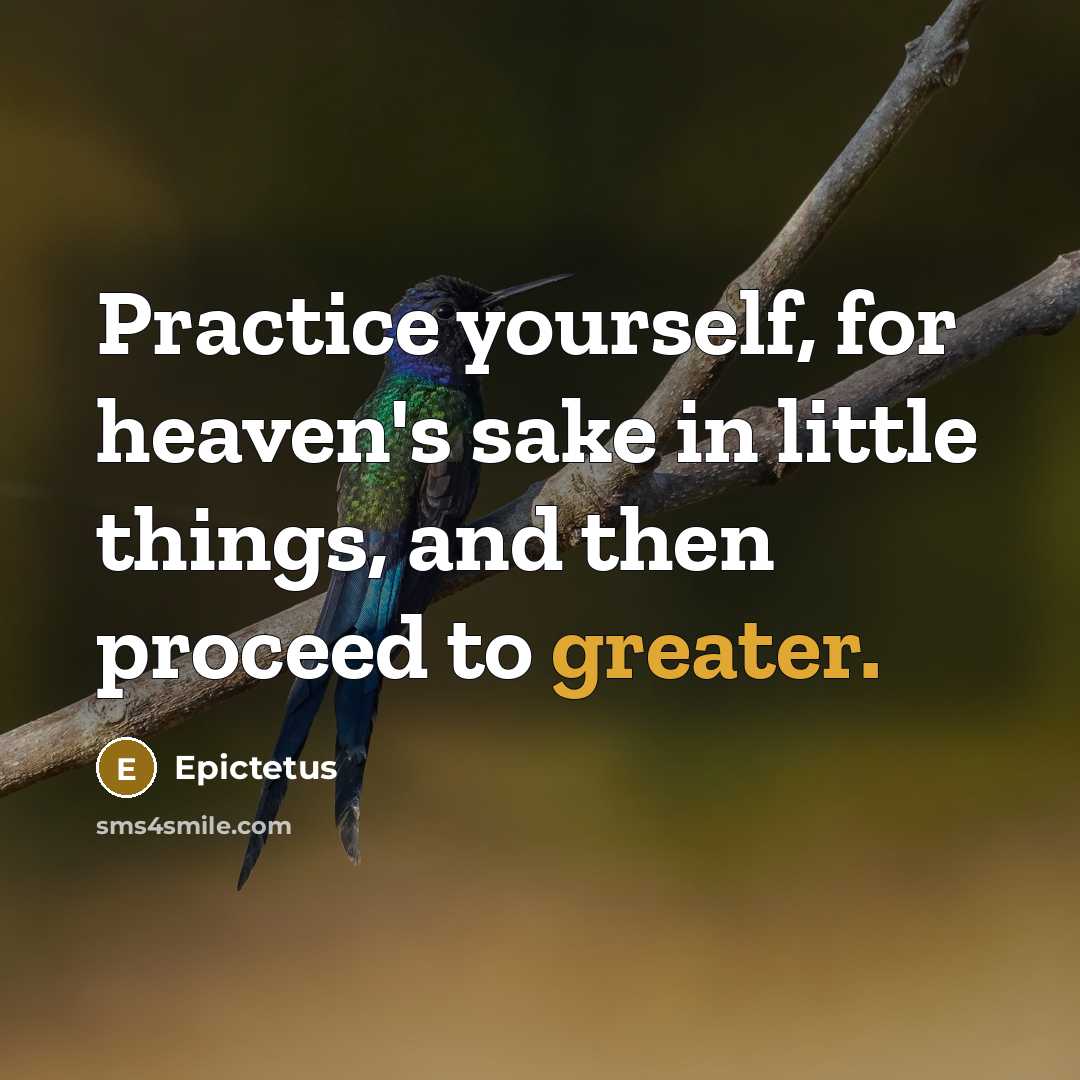 “Practice yourself, for heaven's sake in little things, and then proceed to greater.” quote by Epictetus