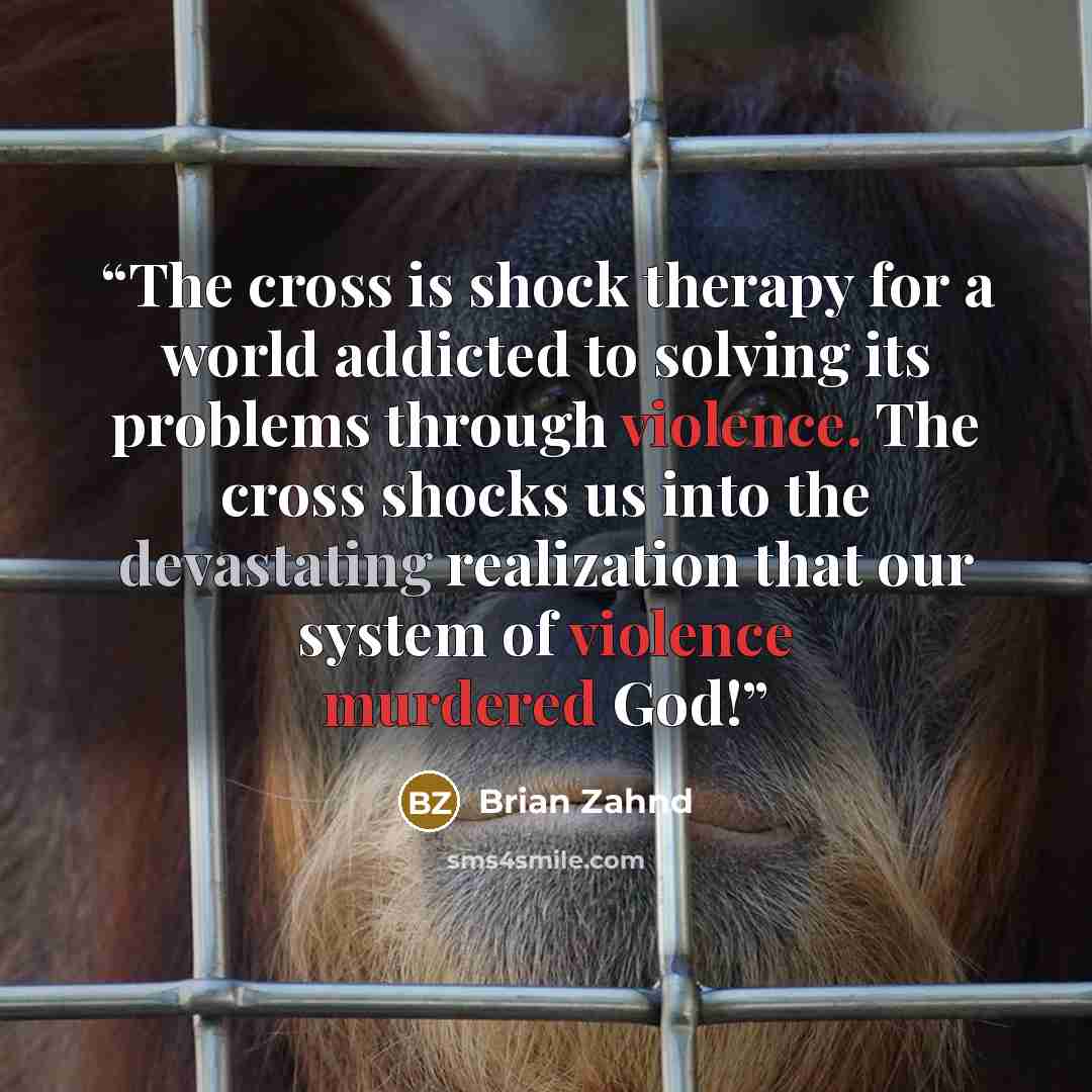 “The cross is shock therapy for a world addicted to solving its problems through violence. The cross shocks us into the devastating realization that our system of violence murdered God!” quote by Brian Zahnd