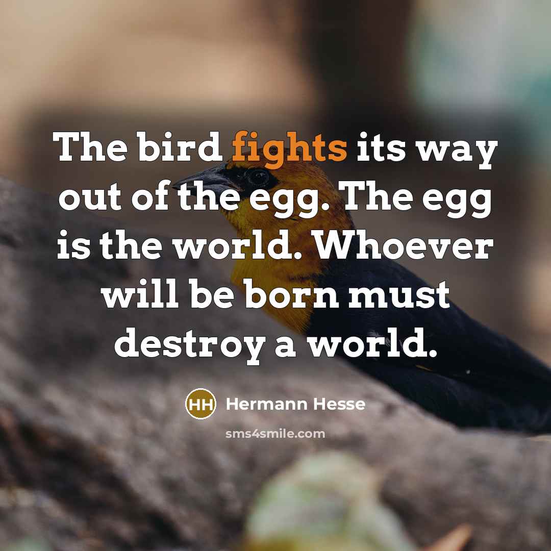 “The bird fights its way out of the egg. The…” quote by Hermann Hesse