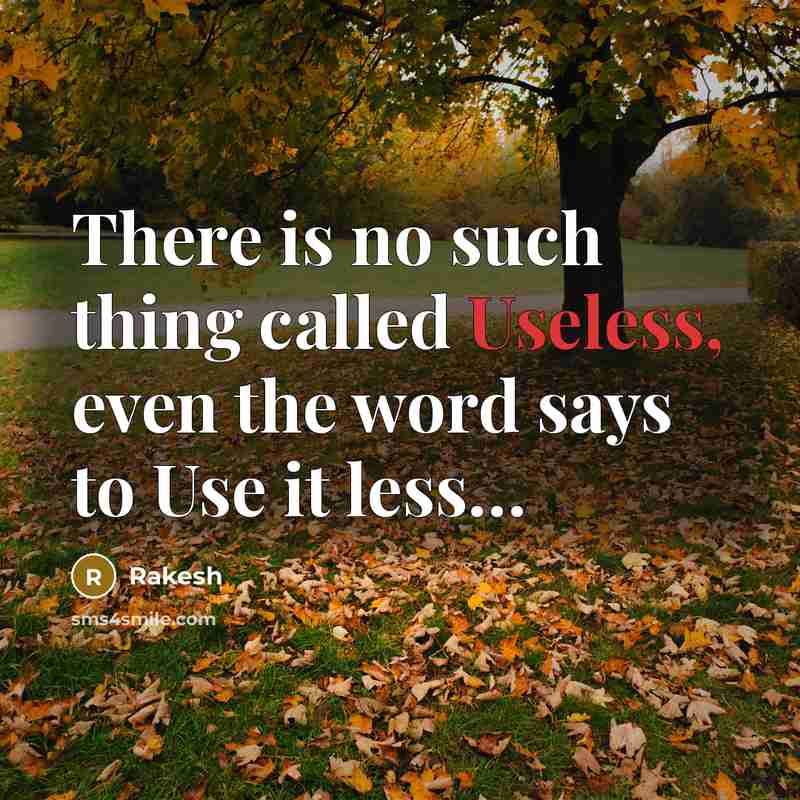 “There is no such thing called Useless, even the word says to Use it less…” quote by Rakesh