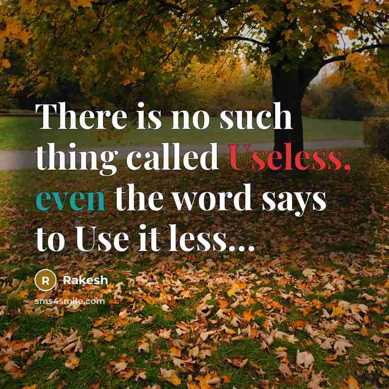 “There is no such thing called Useless, even the word says to Use it less…” quote by Rakesh
